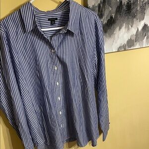 Ann Taylor Women’s Navy Striped Button Down Shirt